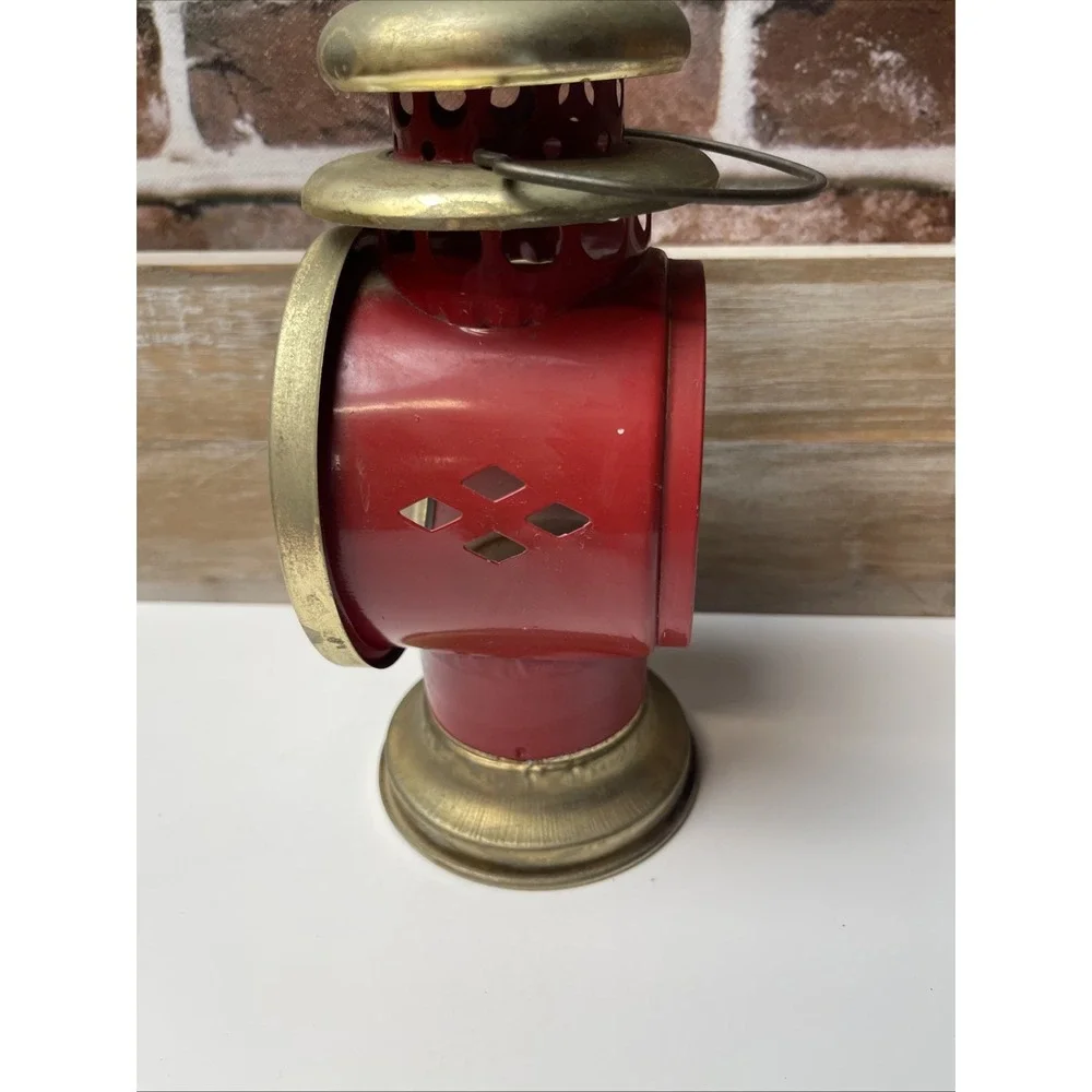 Vintage Red Brass Railroad Lantern Collectible Tea Candle Holder